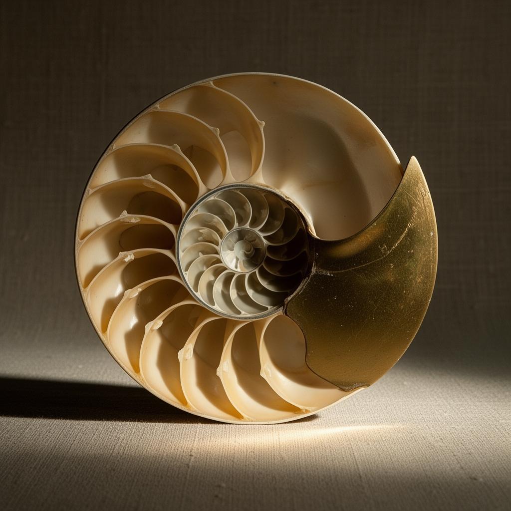 Cross-section of a nautilus shell with golden-ratio chambers