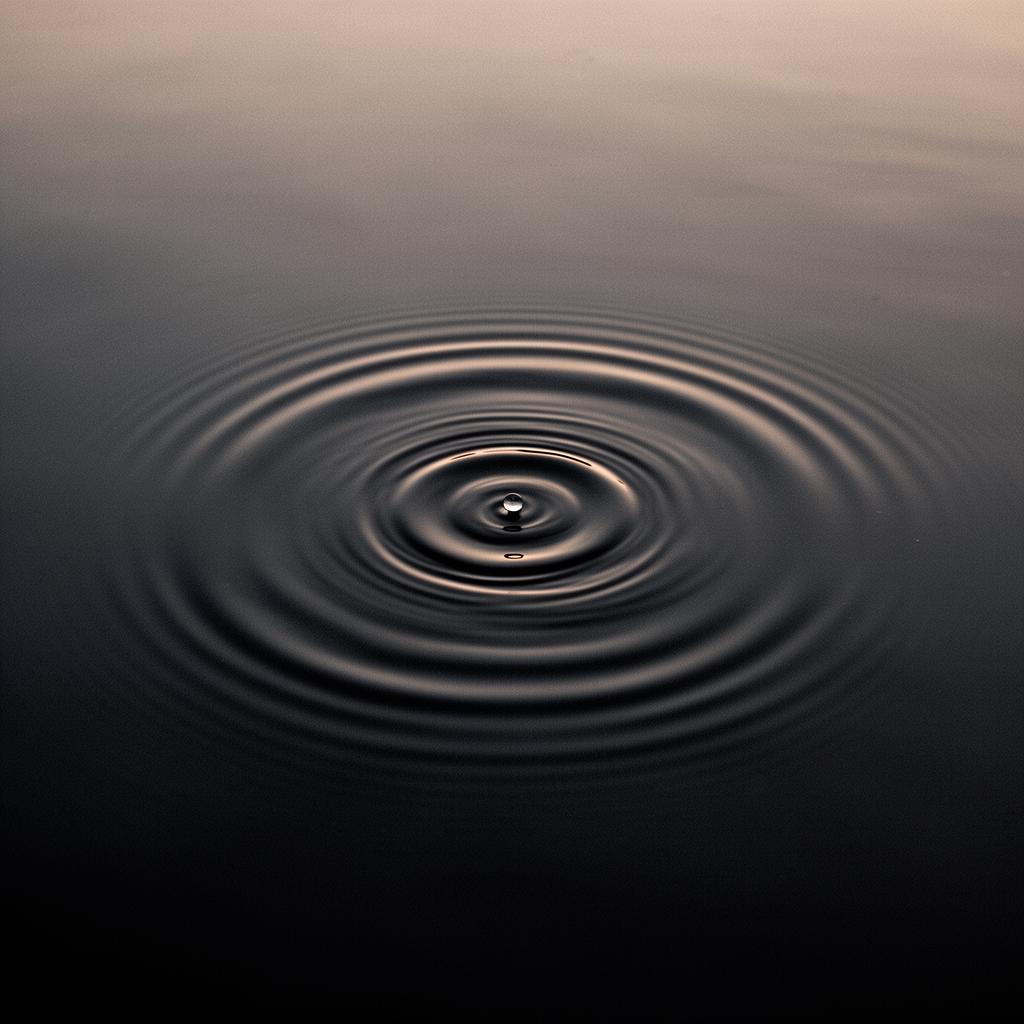 Concentric ripples expanding on still dark water